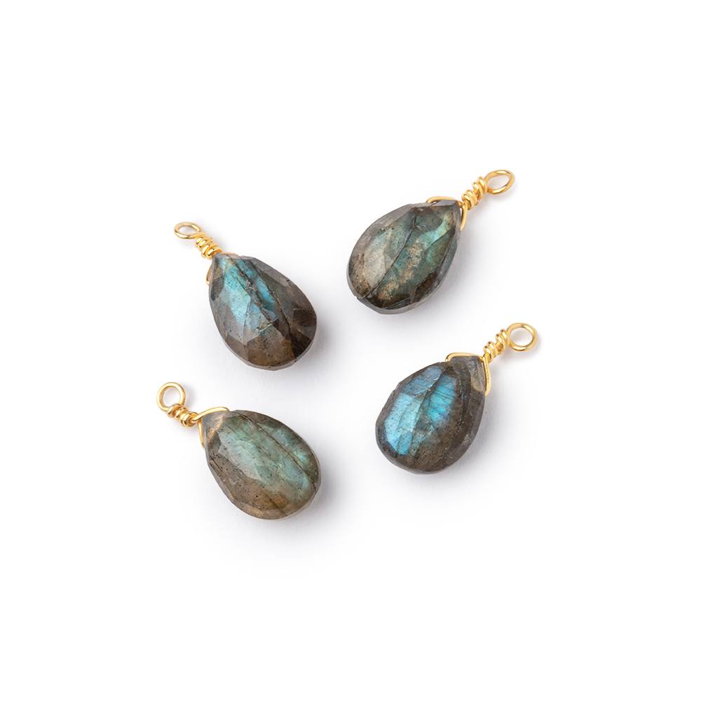 Set of 4 Vermeil Wire Wrapped 9x6mm Labradorite Faceted Pear Focals (ONLINE ORDER ONLY)