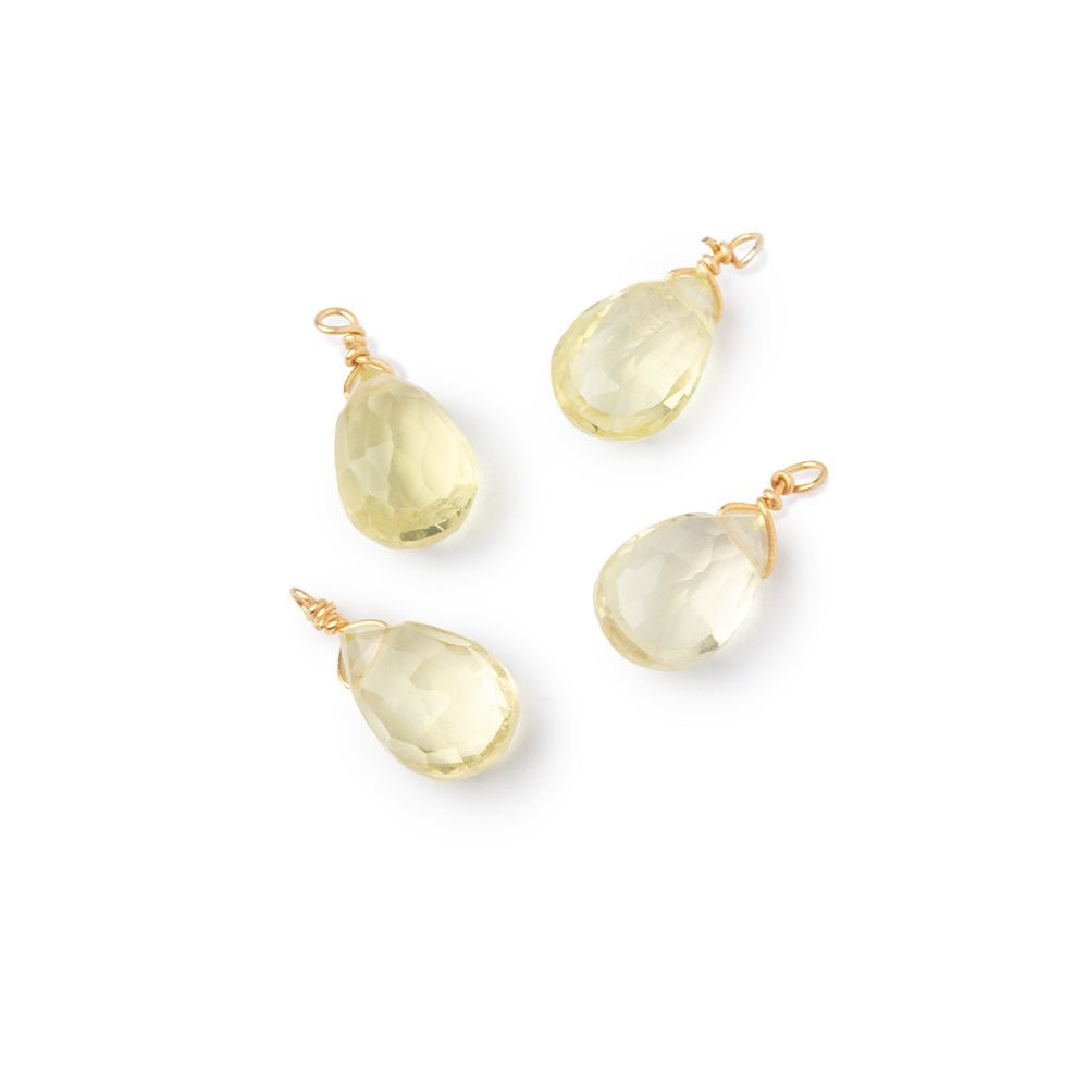Set of 4 Vermeil Wire Wrapped 9x6mm Lemon Quartz Faceted Pear Focals (ONLINE ORDER ONLY)