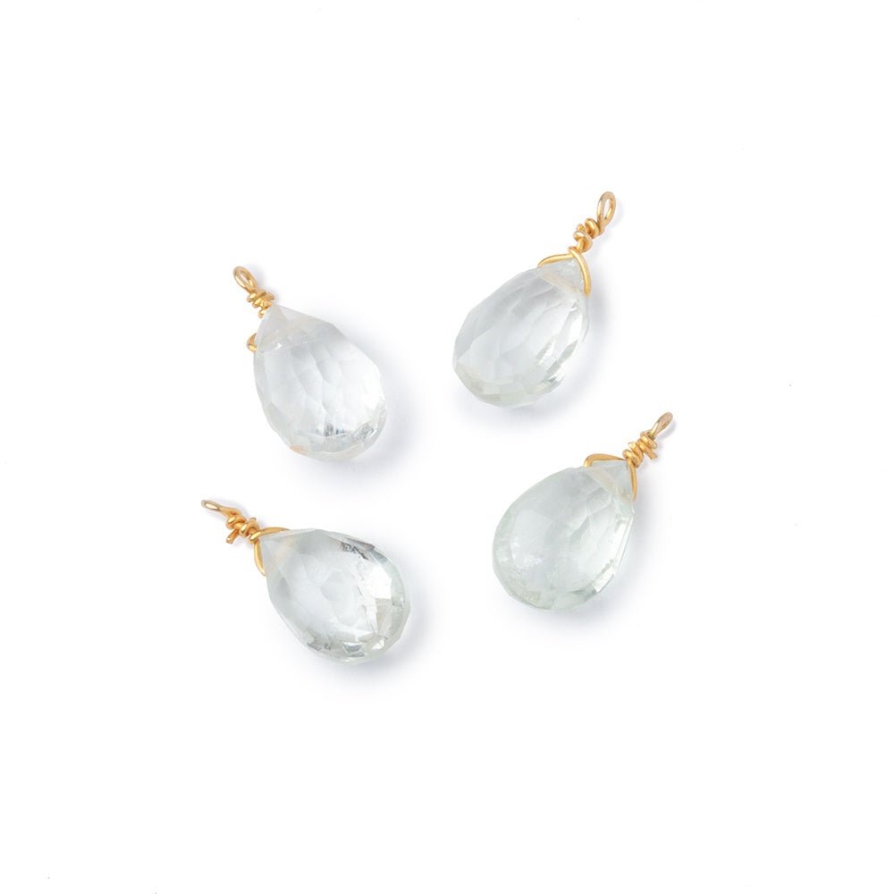 Set of 4 Vermeil Wire Wrapped 9x6mm Prasiolite Faceted Pear Focals (ONLINE ORDER ONLY)