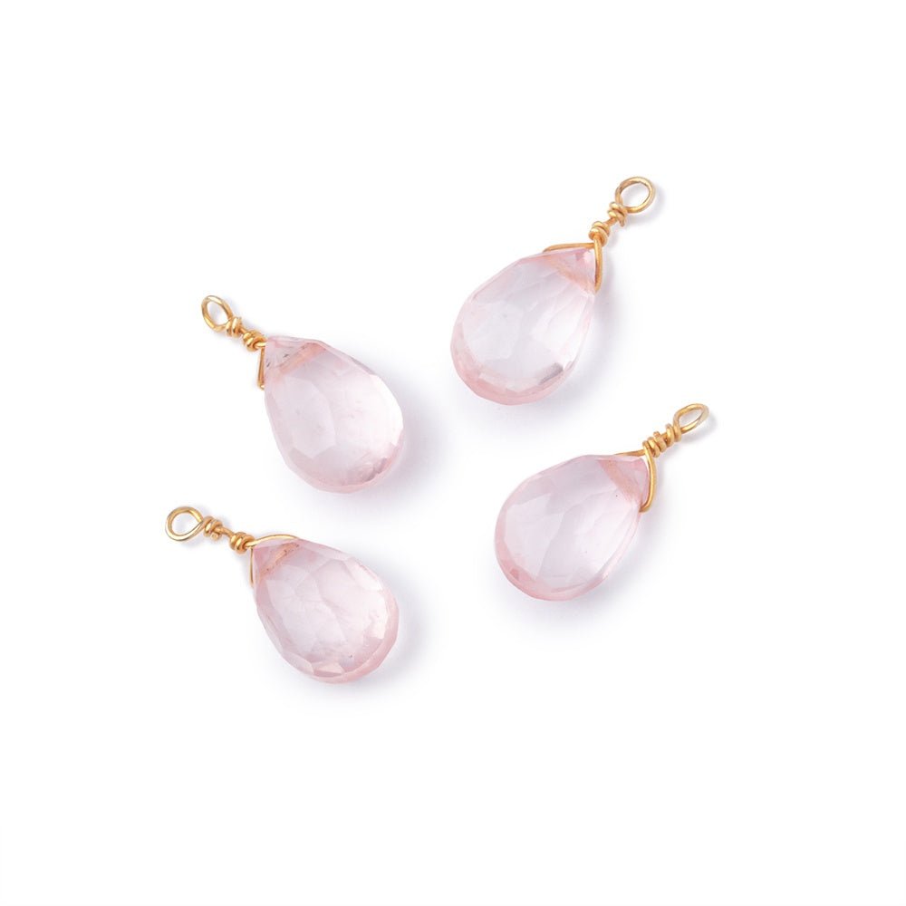 Set of 4 Vermeil Wire Wrapped 9x6mm Rose Quartz Faceted Pear Focals (ONLINE ORDER ONLY)