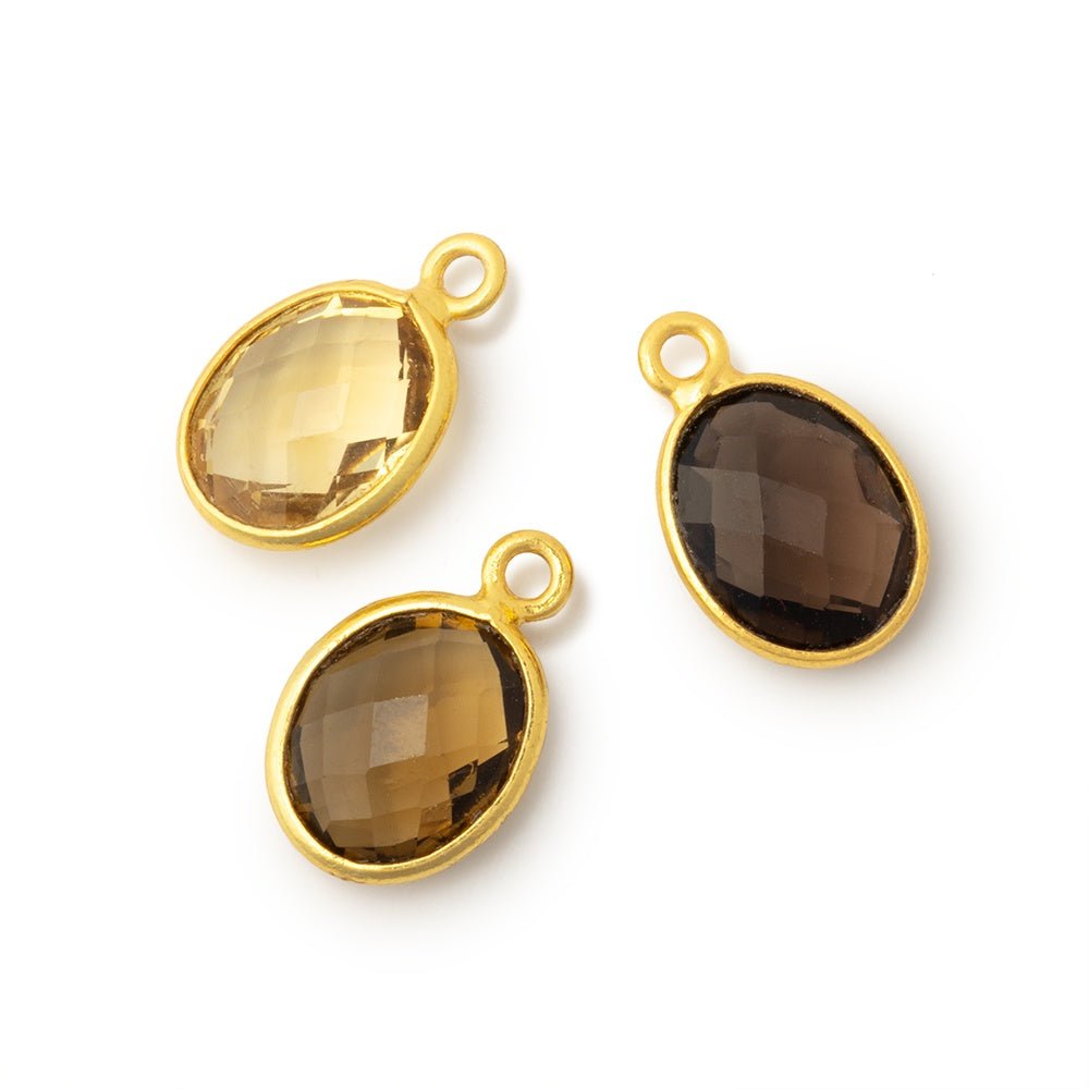 Set of Three 11x9mm Vermeil Bezel Whiskey Quartz Faceted Oval Pendants (ONLINE ORDER ONLY)