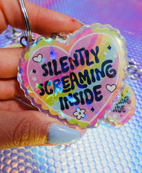 Silently Screaming Inside Holographic Heart Holographic Keychain (Online Order Only)