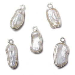 Silver Bezel White Keshi Freshwater Pearl Pendant 17x9mm average (ONLINE ORDER ONLY)