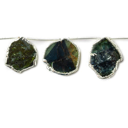 Silver Leaf Indicolite Blue & Green Tourmaline Slice Natural Crystal Beads 8 pieces (ONLINE ORDER ONLY)