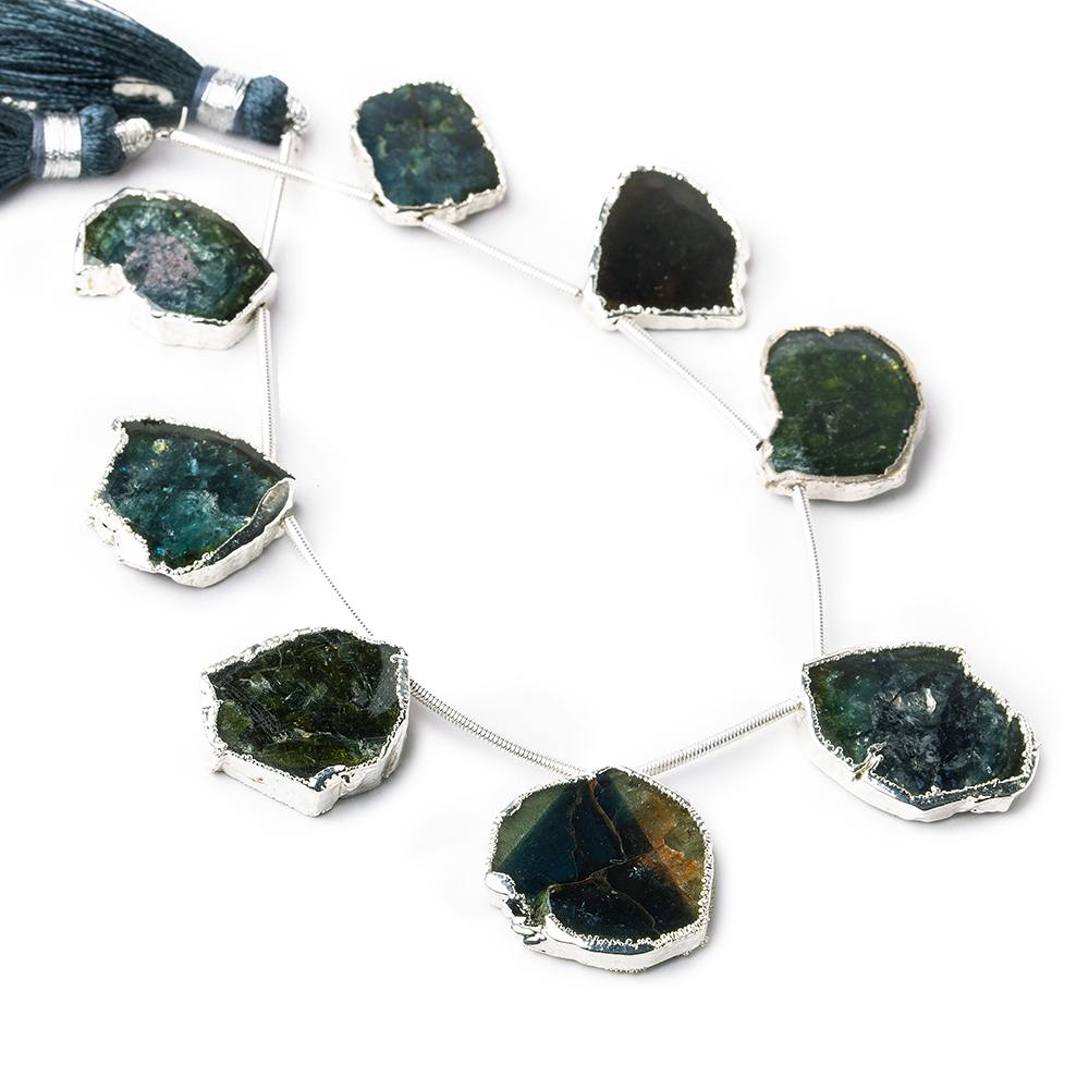 Silver Leaf Indicolite Blue & Green Tourmaline Slice Natural Crystal Beads 8 pieces (ONLINE ORDER ONLY)