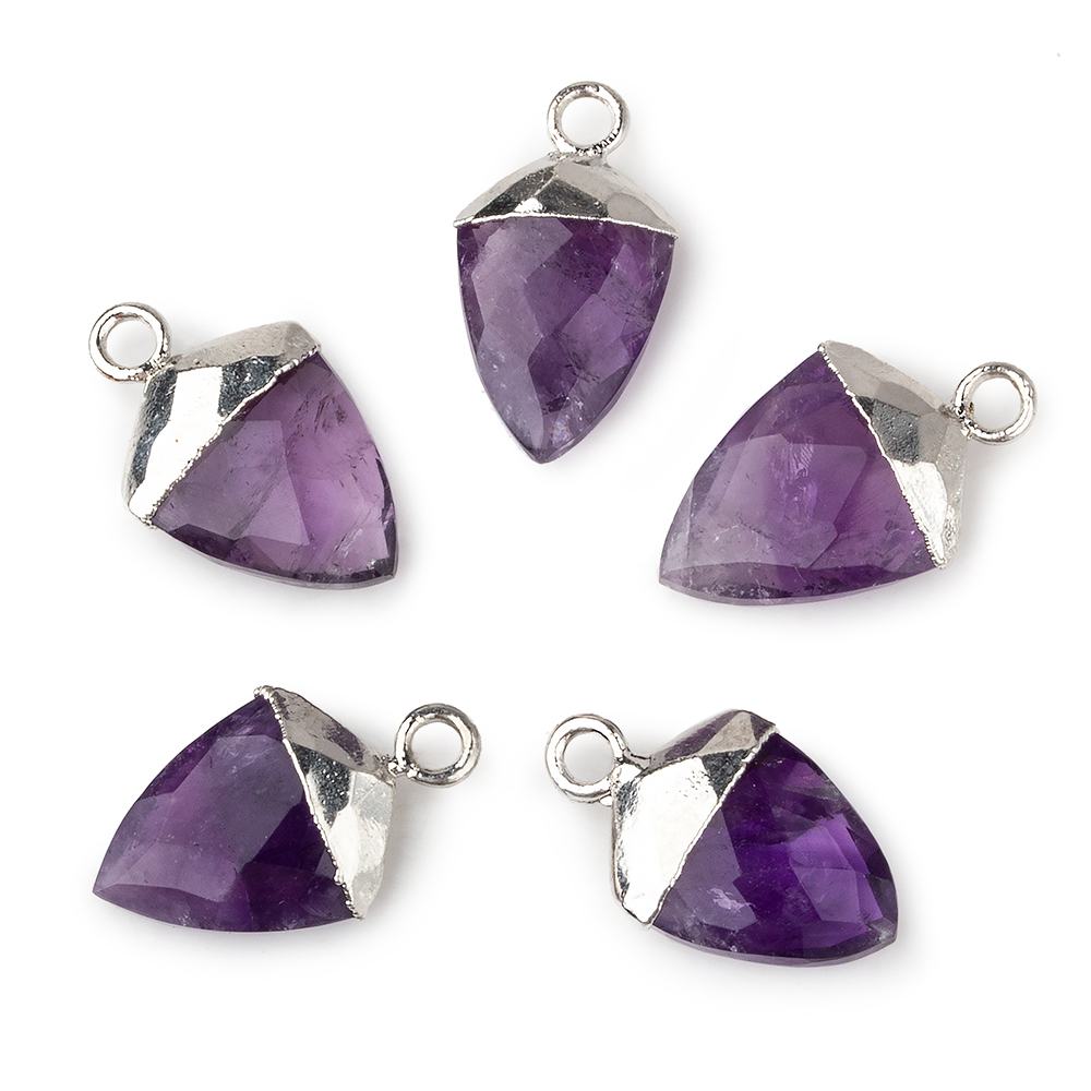Silver Leafed Amethyst faceted shield Pendant 1 focal bead 14x10mm (ONLINE ORDER ONLY)