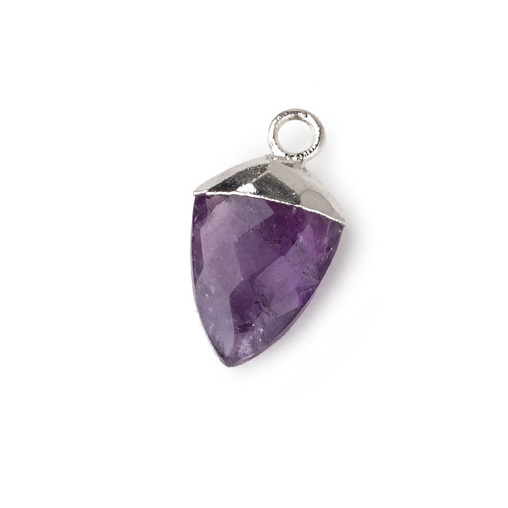 Silver Leafed Amethyst faceted shield Pendant 1 focal bead 14x10mm (ONLINE ORDER ONLY)