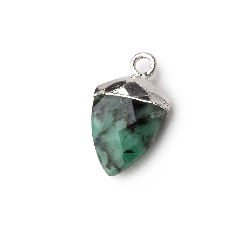 13x10mm Silver Leafed Emerald faceted shield Pendant 1 focal bead (ONLINE ORDER ONLY)