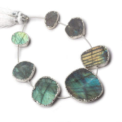 Silver Leafed Labradorite plain slice strand 7 beads 14x11-28x24mm (ONLINE ORDER ONLY)