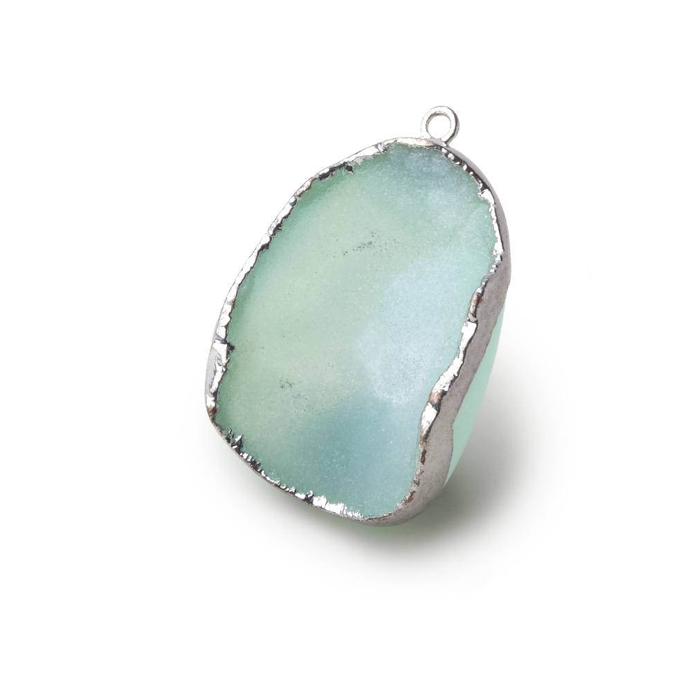 Silver Leafed Seafoam Green Concave Drusy Pendant 1 focal bead 33x25x13mm  A Grade (ONLINE ORDER ONLY)