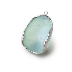 Silver Leafed Seafoam Green Concave Drusy Pendant 1 focal bead 33x25x13mm  A Grade (ONLINE ORDER ONLY)