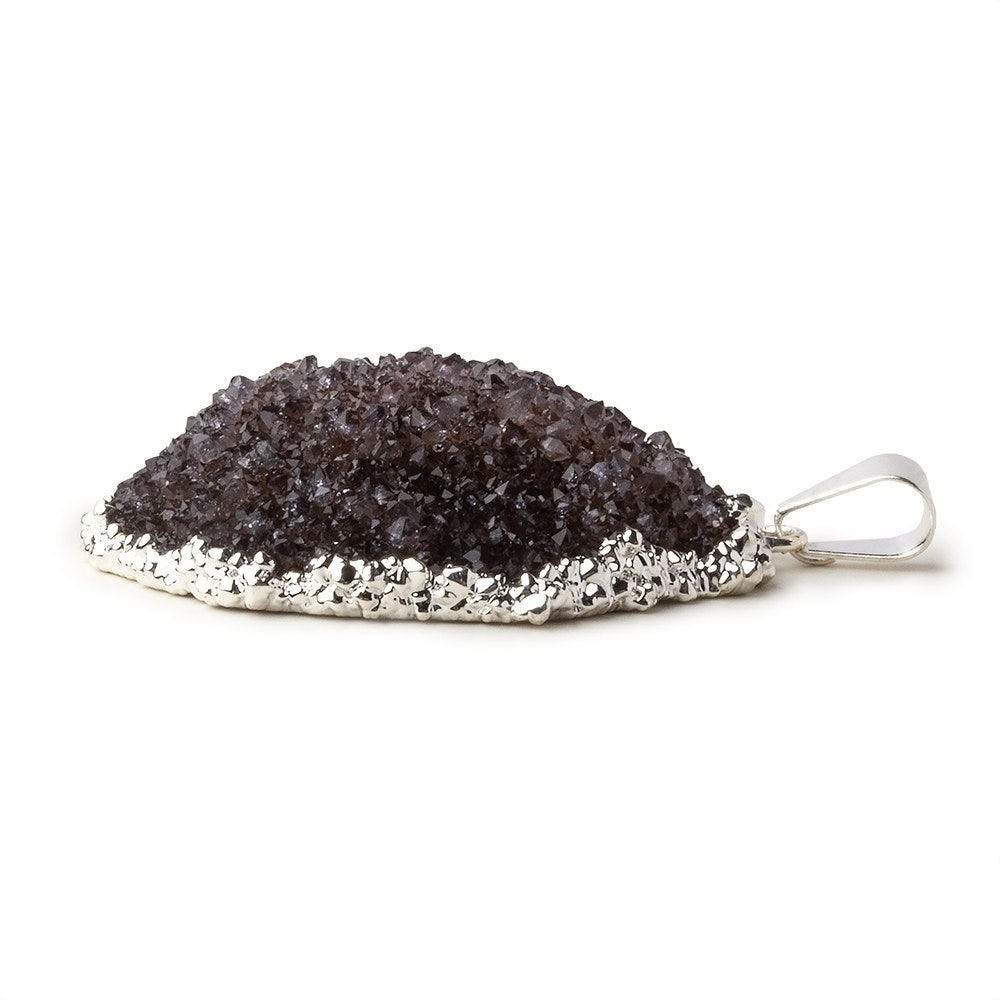 Silver Leafed Smoke Grey Convex Drusy Pendant with Bail 1 focal bead 35x34x10mm  A Grade (ONLINE ORDER ONLY)