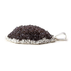 Silver Leafed Smoke Grey Convex Drusy Pendant with Bail 1 focal bead 35x34x10mm  A Grade (ONLINE ORDER ONLY)