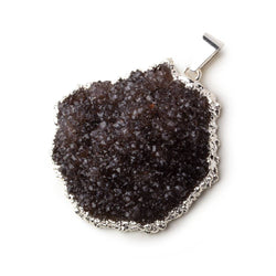 Silver Leafed Smoke Grey Convex Drusy Pendant with Bail 1 focal bead 35x34x10mm  A Grade (ONLINE ORDER ONLY)