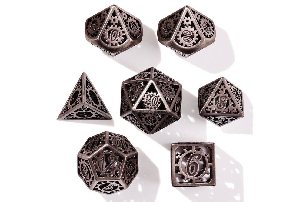 Silver Machinery Metal RPG Dice Set - 7 Pieces (ONLINE ORDER ONLY)