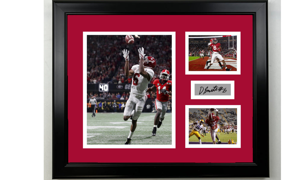Framed Devonta Smith Alabama Crimson Tide Facsimile Laser Engraved Signature Football 14x11 3 Photo Collage (ONLINE ORDER ONLY)