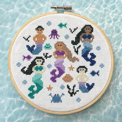 Multicultural Mermaids & Mermen Cross Stitch Kit – Whimsical 6” Ocean-Themed Design (ONLINE ORDER ONLY)
