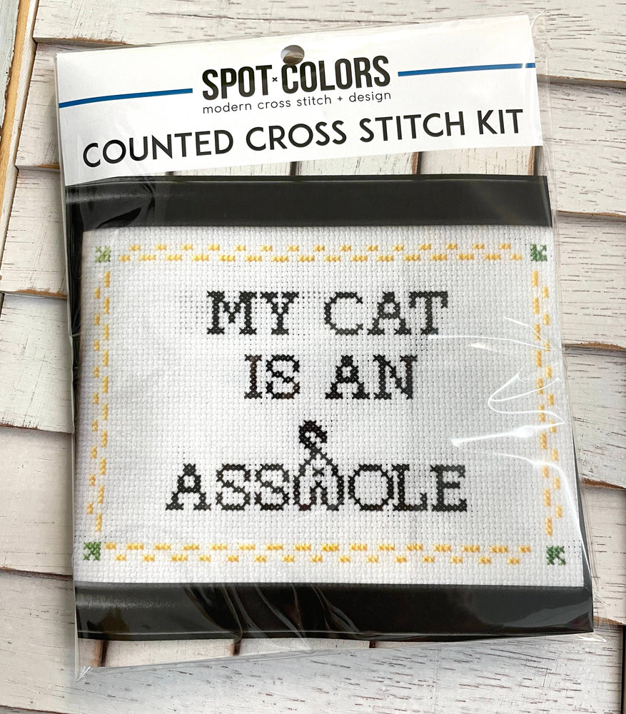 My Cat is an Asshole Cross Stitch Kit – Funny Gift for Cat Lovers (6”) (ONLINE ORDER ONLY)