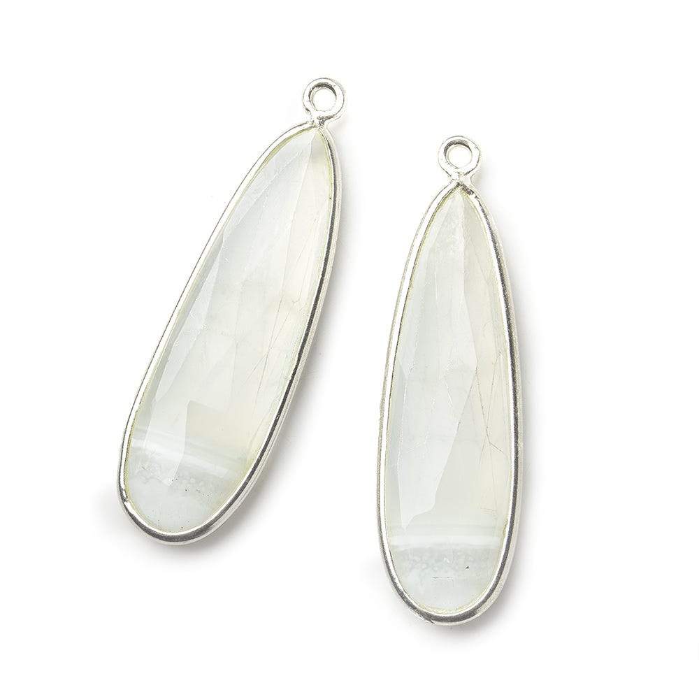 Sterling Silver Bezel Banded White Agate Elongated Faceted Pear Set of 2 Pendants 35x12mm (ONLINE ORDER ONLY)