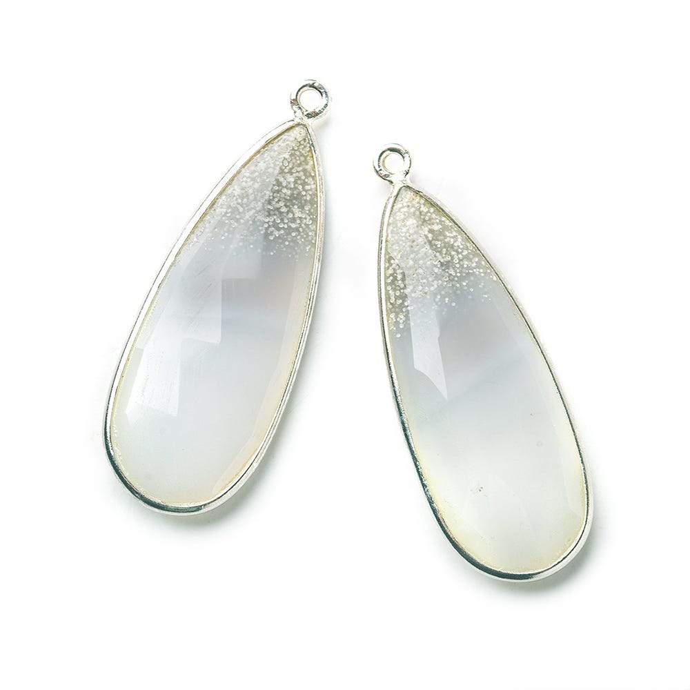 Sterling Silver Bezel Banded White Agate Elongated Faceted Pear Set of 2 Pendants 36x15mm (ONLINE ORDER ONLY)