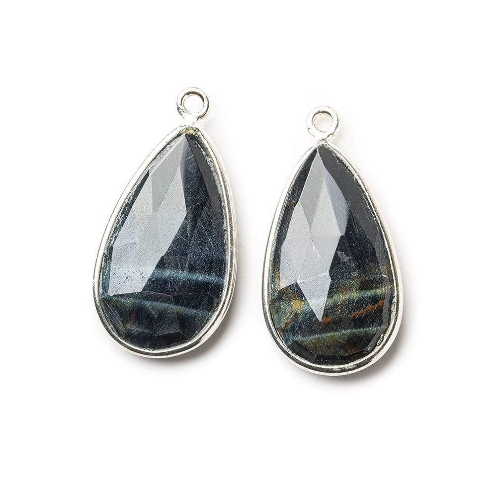 Sterling Silver Bezel Black Tiger's Eye Faceted Pear Set of 2 Pendants 23x13mm (ONLINE ORDER ONLY)