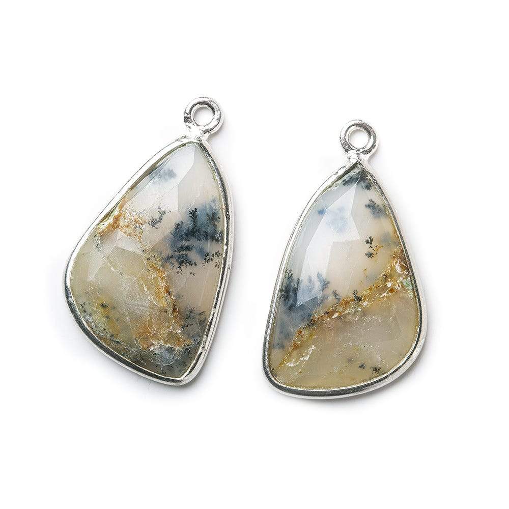 Sterling Silver Bezel Dendritic Opal Freeform Shape Set of 2 Pendants 27x13mm (ONLINE ORDER ONLY)