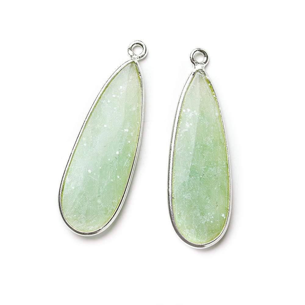 Sterling Silver Bezel Matte Jade Elongated Faceted Pear Set of 2 Pendants 33x12mm (ONLINE ORDER ONLY)