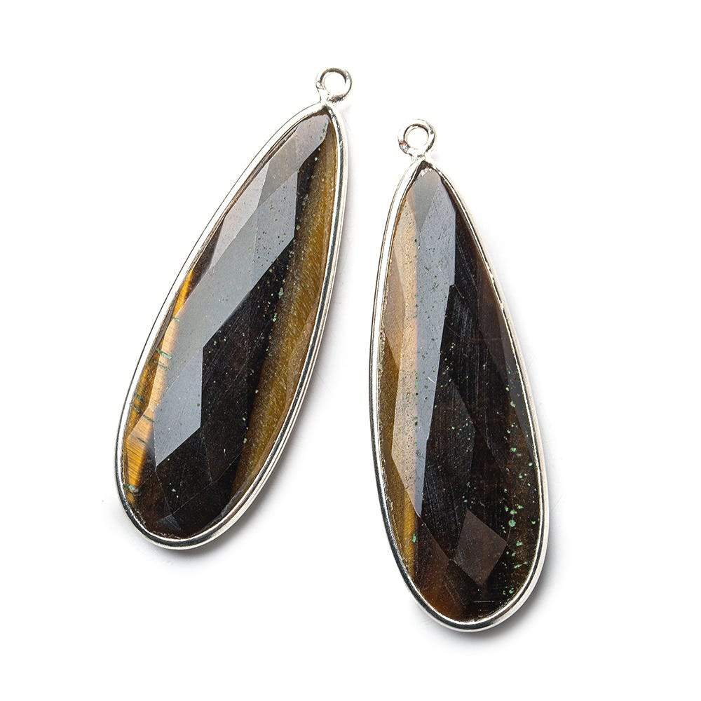 Sterling Silver Bezel Tiger's Eye Elongated Faceted Pear Set of 2 Pendants 43x15mm (ONLINE ORDER ONLY)