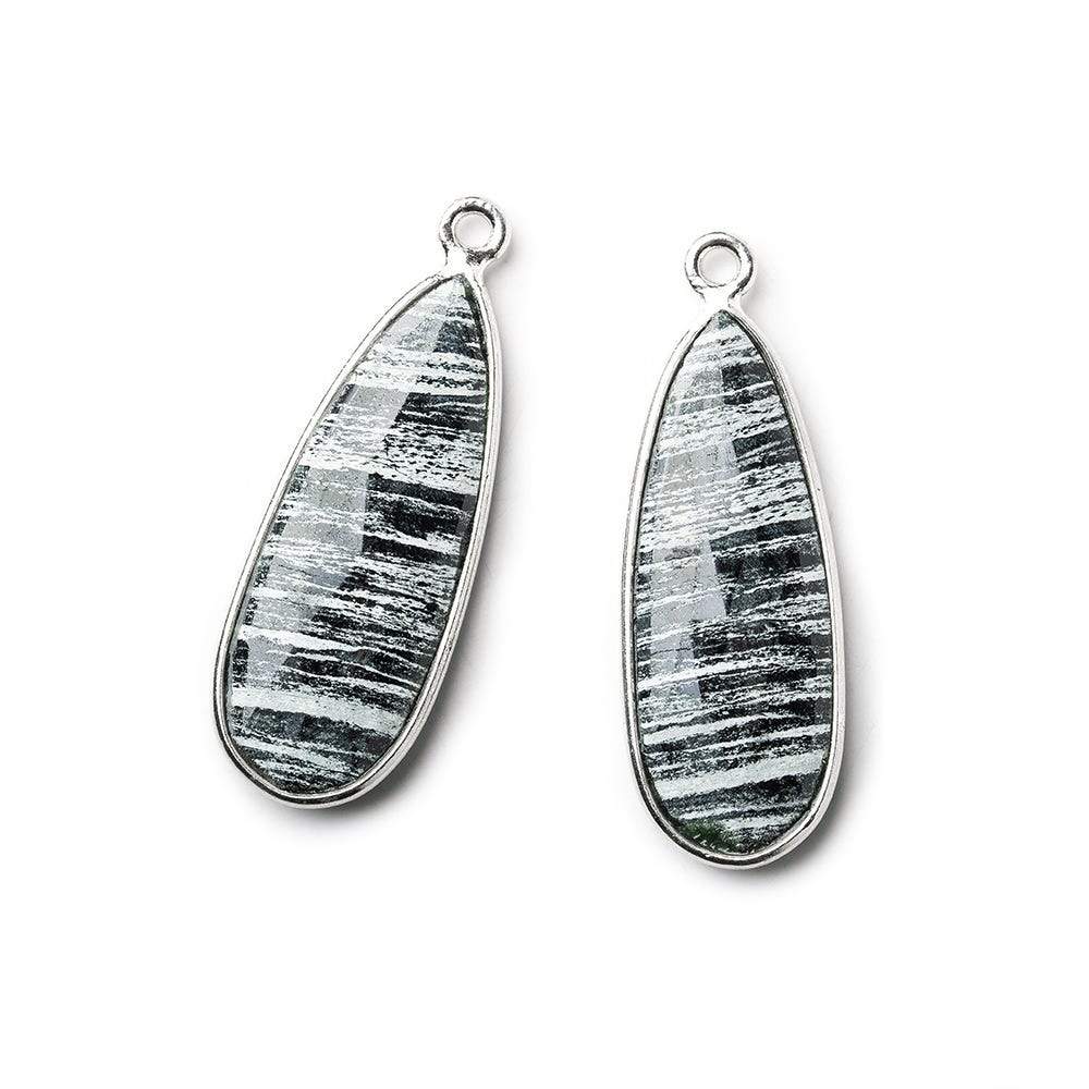 Sterling Silver Bezel Zebra Jasper Elongated Faceted Pear Set of 2 Pendants 28x11mm (ONLINE ORDER ONLY)