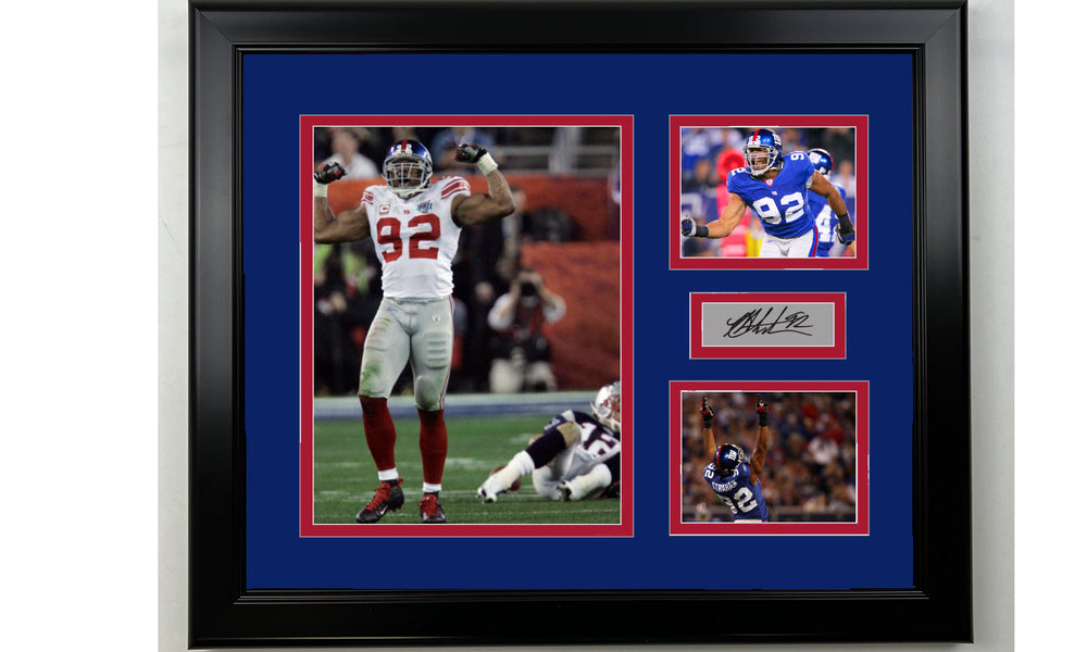 Framed Michael Strahan New York Giants Facsimile Laser Engraved Signature Football 14x11 3 Photo Collage (ONLINE ORDER ONLY)