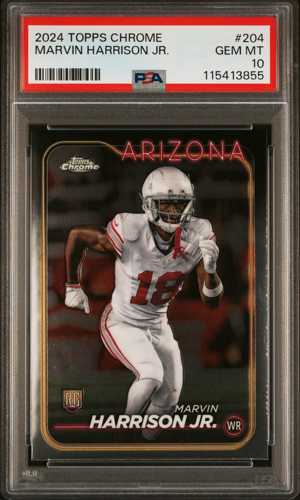 Graded 2024 Topps Chrome Marvin Harrison Jr #204 Rookie RC Football Card PSA 10 Gem Mint (ONLINE ORDER ONLY)