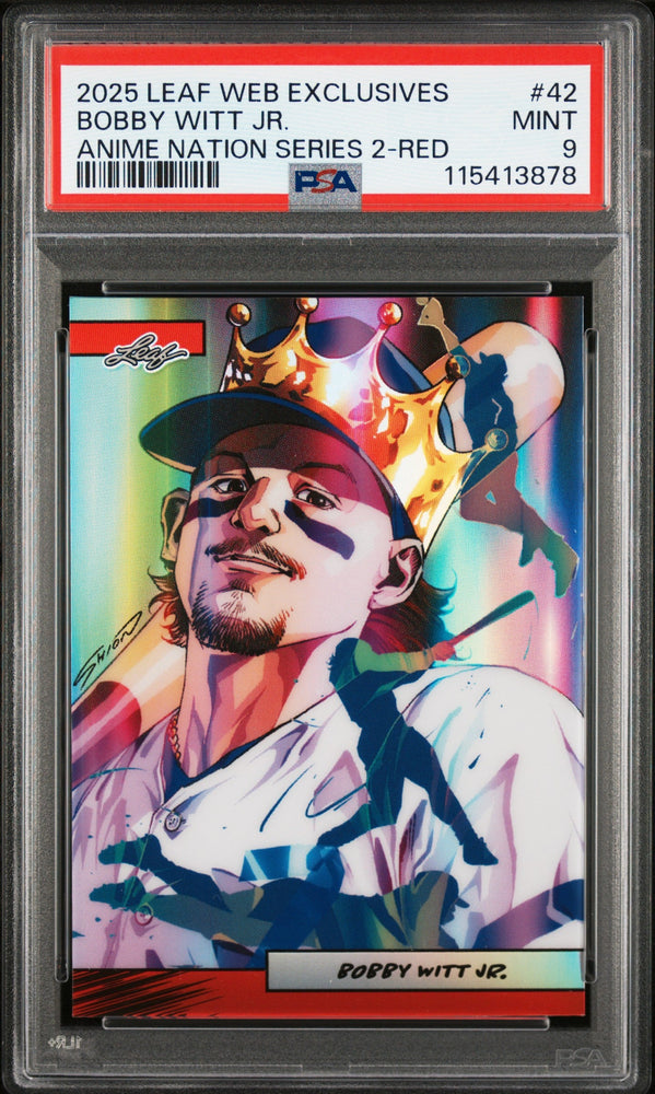 Graded 2025 Leaf Web Exclusives Bobby Witt Jr #42 Anime Nation Series 2 Pink /10 Baseball Card PSA 9 Mint (ONLINE ORDER ONLY)