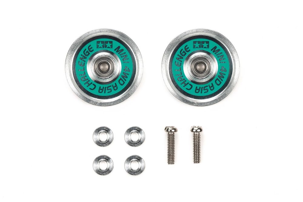 Tamiya JR HG 19mm Aluminum Ball-Race Rollers (Ringless/Green Logo) 95688 (ONLINE ORDER ONLY)
