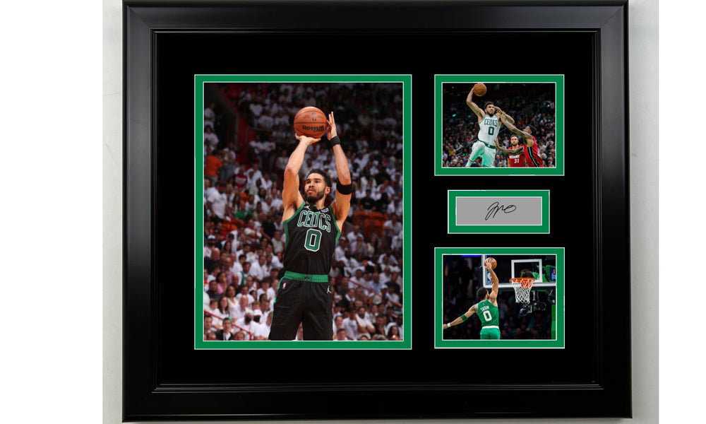 Framed Jayson Tatum Boston Celtics Facsimile Laser Engraved Signature Basketball 14x11 3 Photo Collage (ONLINE ORDER ONLY)