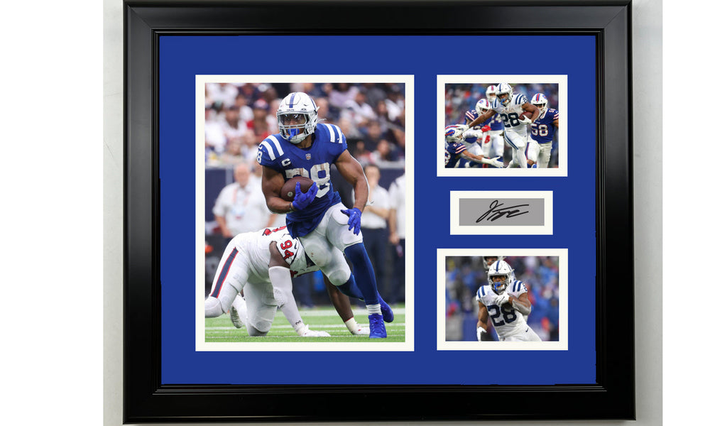 Framed Jonathan Taylor Indianapolis Colts Facsimile Laser Engraved Signature Football 14x11 3 Photo Collage (ONLINE ORDER ONLY)