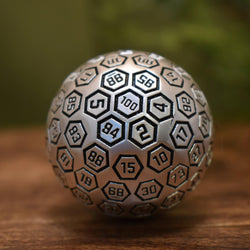 The Orb D100 -  Black and Matte Silver Metal Die (ONLINE ORDER ONLY)