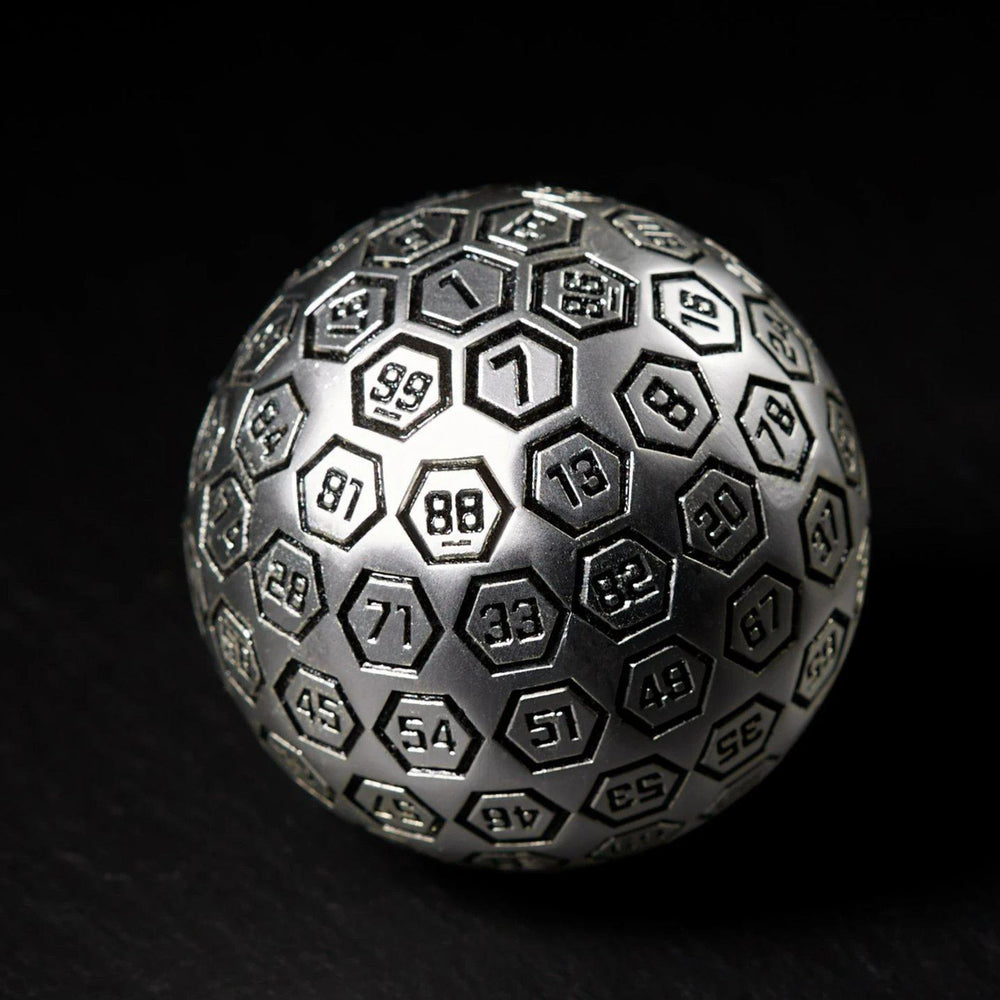 The Orb D100 -  Black and Matte Silver Metal Die (ONLINE ORDER ONLY)