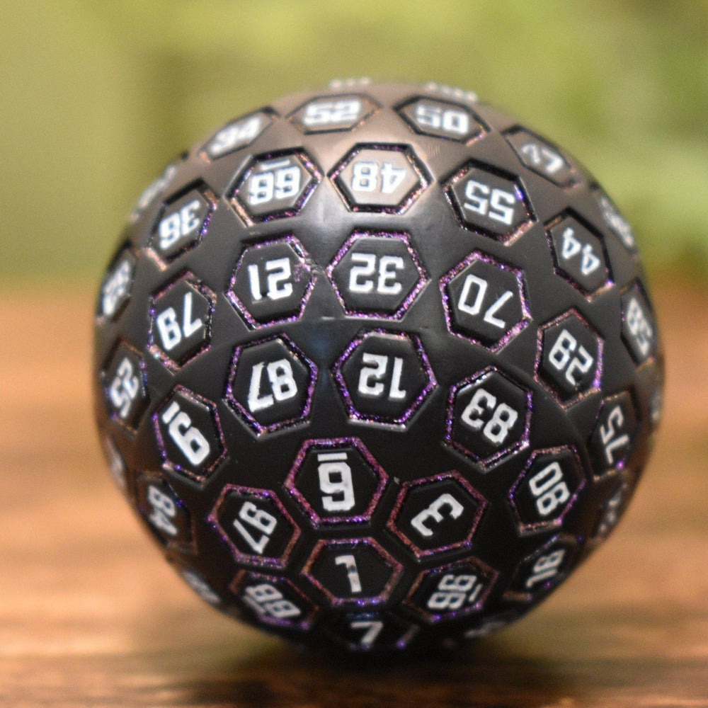 The Orb D100 -  Purple, White, and Black Metal Die (ONLINE ORDER ONLY)