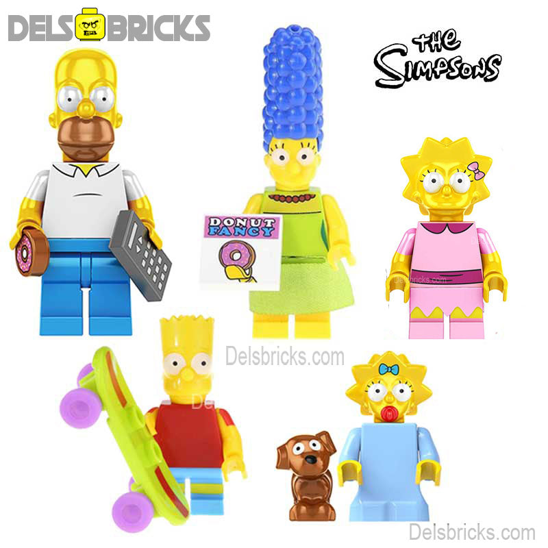 The Simpsons family of 5 Lego Minifigures Custom Toys 1 (ONLINE ORDER ONLY)