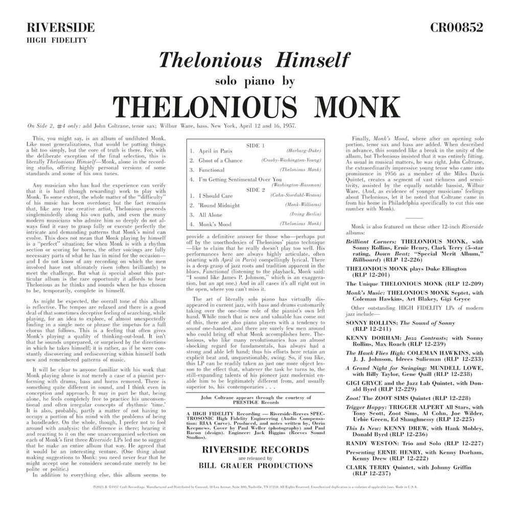 Thelonious Himself (Original Jazz Classics Series) (180 Gram Vinyl) [Vinyl] (ONLINE ORDER ONLY)