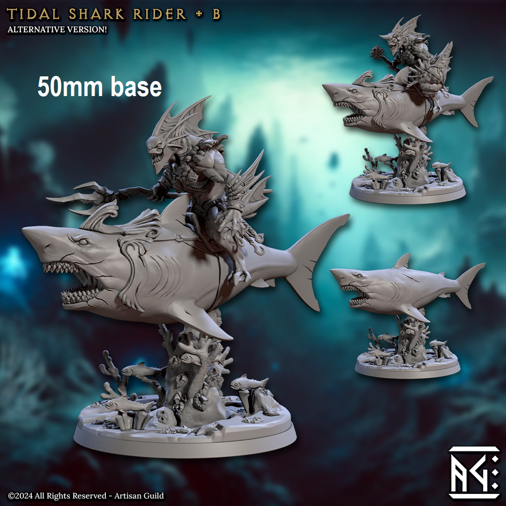 Tidal Shark Rider: Sculpt B (Mounted Male Merfolk Warrior) (Online Order Only)