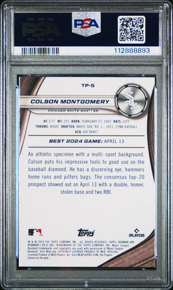 Graded 2024 Topps Bowmans Best Colson Montgomery #TP5 Top Prospects Green Mini Diamond /99 Rookie RC Baseball Card PSA 10 Gem Mint