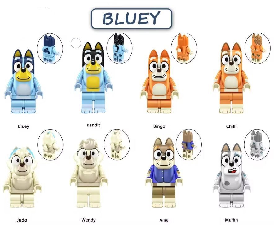 Bluey Custom Minifigure Set of 8 – Family Fun with Bluey and Friends! (Online Only)
