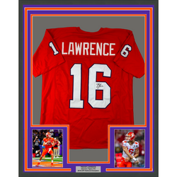 Framed Facsimile Autographed Trevor Lawrence 35x39 Clemson Orange Reprint Laser Auto College Football Jersey Size Men's XL (ONLINE ORDER ONLY)