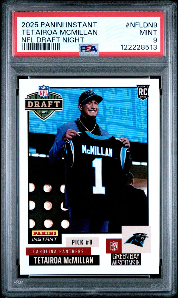 Graded 2025 Panini Instant Tetairoa McMillan #NFLDN9 NFL Draft Night Rookie RC Football Card PSA 9 Mint (ONLINE ORDER ONLY)