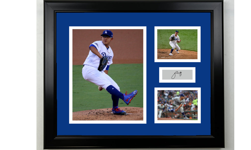 Framed Julio Urias Los Angeles Dodgers Facsimile Laser Engraved Signature Baseball 14x11 3 Photo Collage (ONLINE ORDER ONLY)