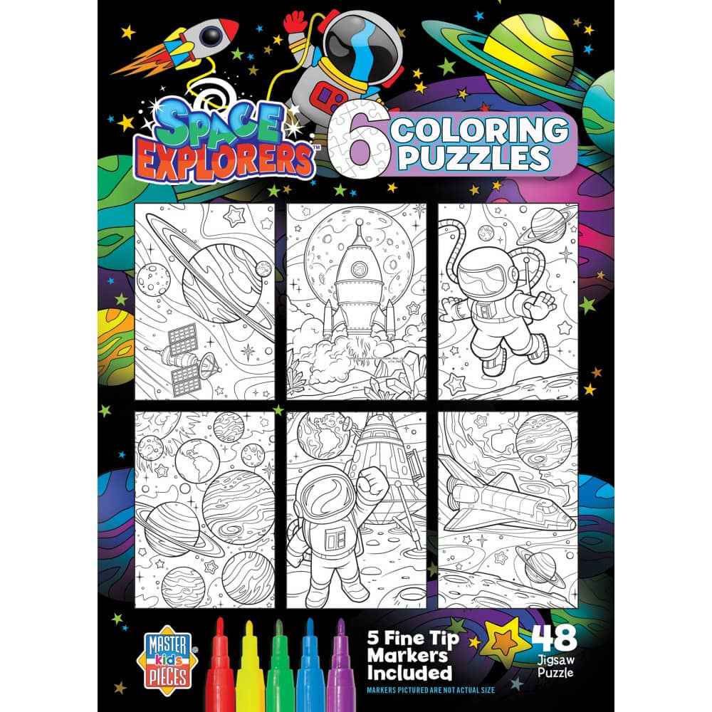 Space Explorers Coloring Puzzles 6-Pack - 48 Piece Puzzles