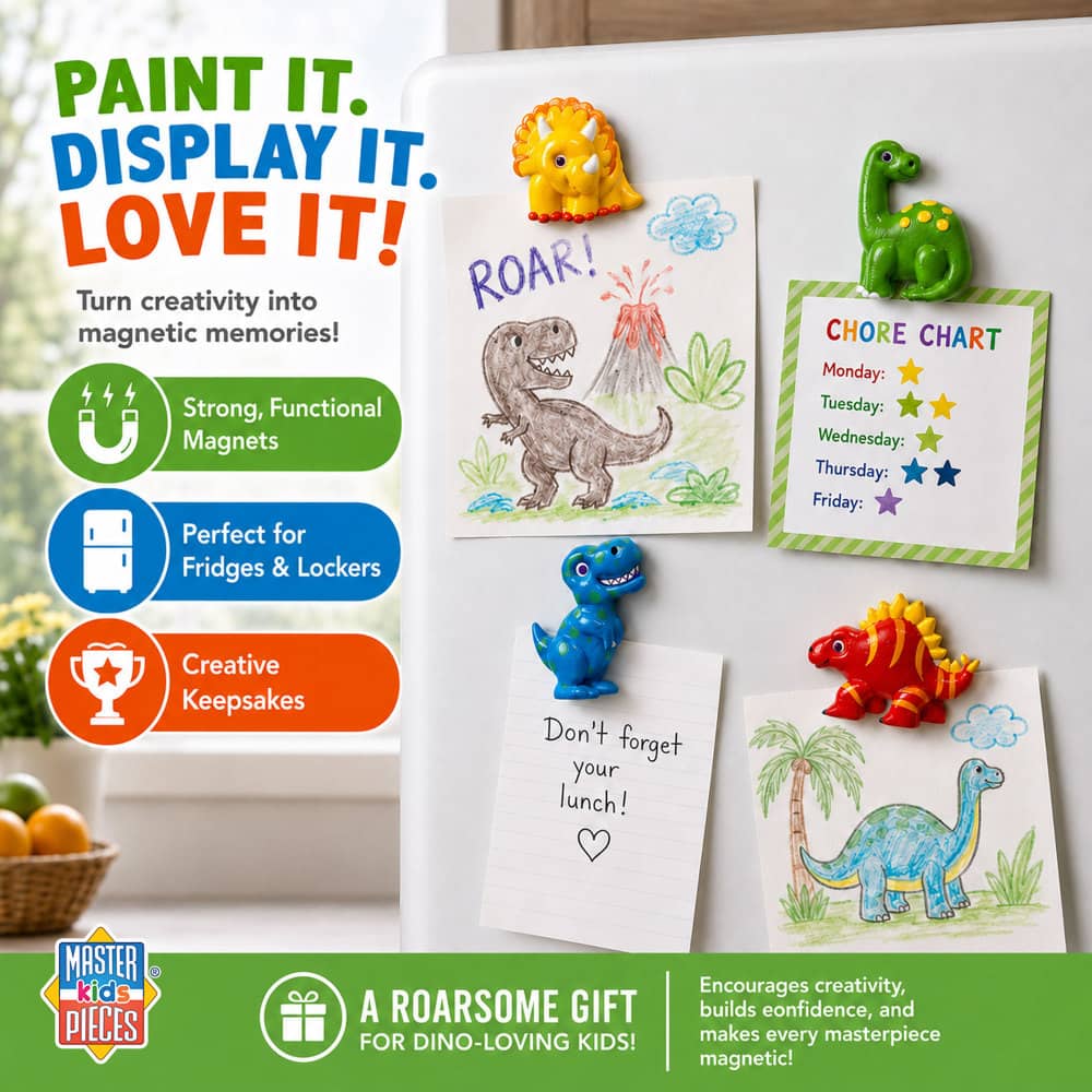 Dinosaur World - 4-Pack Plaster Magnets Paint Kit