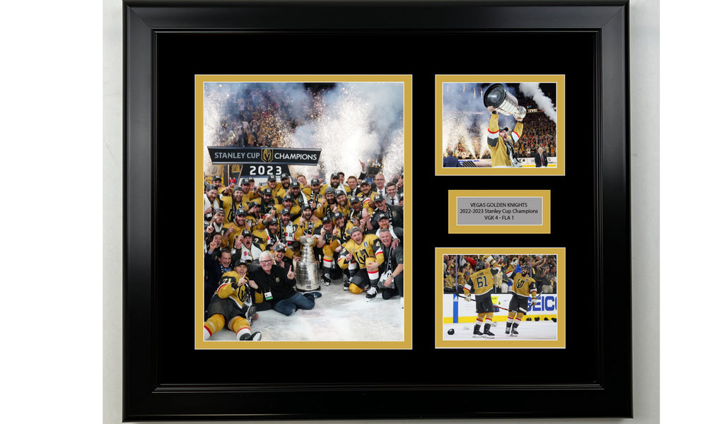 Framed Vegas Golden Knights 2023 Stanley Cup Champions Facsimile Laser Engraved Signature Hockey 14x11 3 Photo Collage (ONLINE ORDER ONLY)