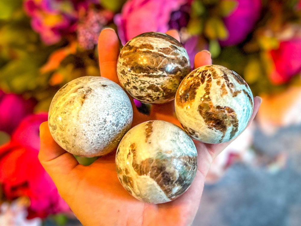 Vesuvianite and Garnet Crystal Spheres, ethically sourced (ONLINE ORDER ONLY)